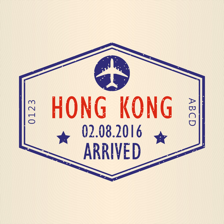 Hong Kong arrival stamp from passport. Hong Kong travel stamp. Airport sign. Vector illustration.のイラスト素材