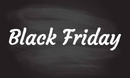 Black Friday isolated on the black chalkboard background. Sale and discount advertisement concept. Vector illustration.のイラスト素材