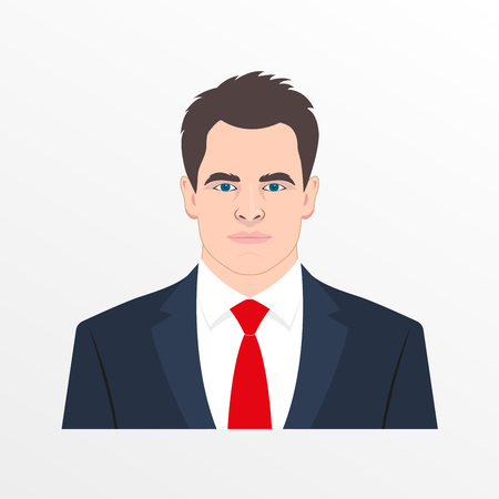 Male avatar with realistic face. Man in the suit, shirt and necktie. Businessman head and shoulder icon. Vector illustration.のイラスト素材
