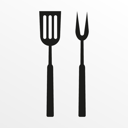 BBQ or grill tools icon. Barbecue fork with spatula. Vector illustration.のイラスト素材