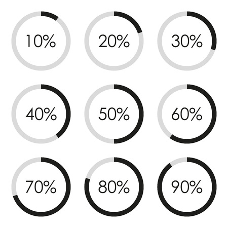 Circle diagram set with percentage. Pie chart infographics template. 10 20 30 40 50 60 70 80 90 percent. Vector illustration.のイラスト素材