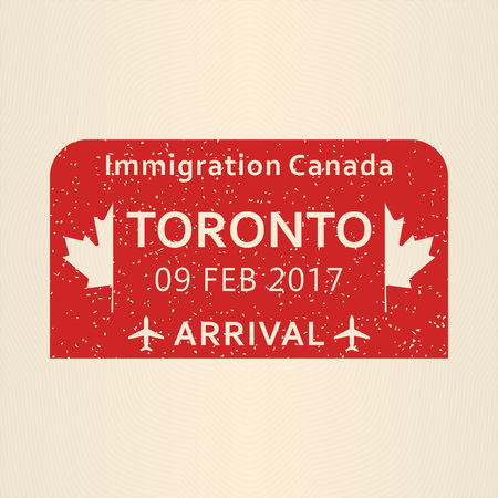Toronto passport stamp. Travel by plane visa or immigration stamp. Vector illustration.のイラスト素材