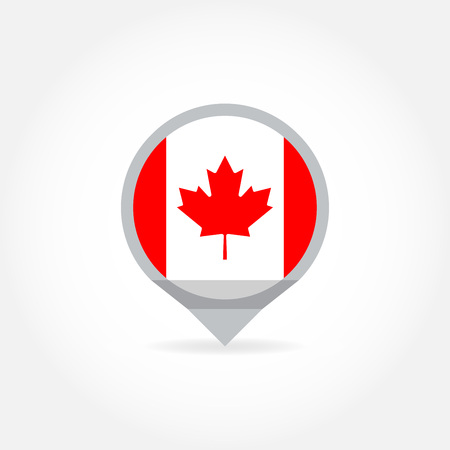 Flag of Canada in shape of map pointer or marker. Canadian national symbol icon. Vector illustrationのイラスト素材