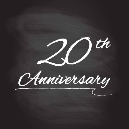 20th anniversary emblem hand drawn by chalk. 20 years celebration isolated on blackboard background. Vector illustration.のイラスト素材