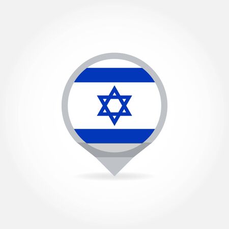 Flag of Israel icon in shape of map pointer or marker. Israeli national symbol. Vector illustration.のイラスト素材