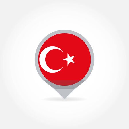 Flag of Turkey icon in shape of map pointer or marker. Turkish  national symbol. Vector illustration.のイラスト素材