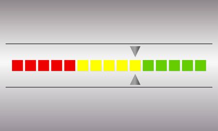Meter and gauge icon. Horizontal speedometer with red, yellow and green colors. Progress indicator symbol. Vector illustration.のイラスト素材