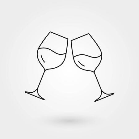 Cheers outline icon. Couple wine glasses in minimal line design. Toast symbol. Vector illustration.のイラスト素材