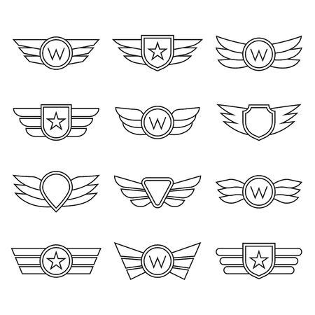 Wings line icon set.のイラスト素材