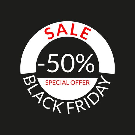 50% sale tag or discount icon. Save 50 percent or half price. Black Friday design template.  Vector illustration.のイラスト素材
