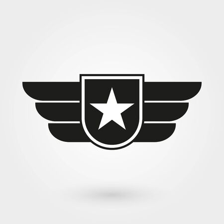 Wings with shield icon. Military and army badge. Pilot. Vector illustration.のイラスト素材
