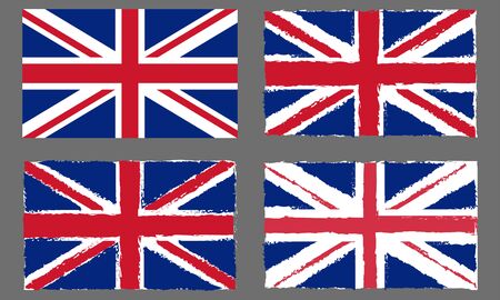 UK grunge flag set. British and England national symbol. Vintage Union Jack. Vector illustration.のイラスト素材
