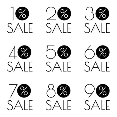 Sale icon or badge set. Discount banner with 10,20,30,40,50,60,70,80,90 percent price off. Vector illustration.のイラスト素材