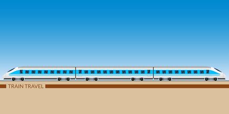 Train. Modern passenger express train. Railway carriage. Railroad wagons. Vector illustration.