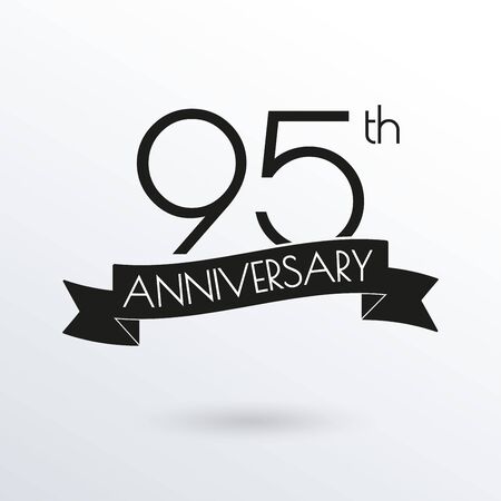 95 years anniversary logo with ribbon. 95th anniversary celebration label. Design element for birthday, invitation, wedding jubilee. Vector illustration.のイラスト素材