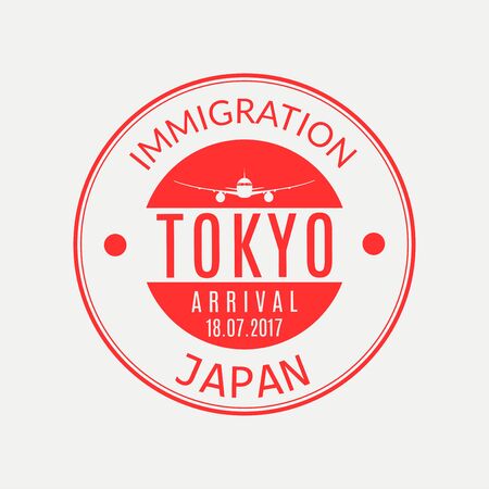 Tokyo passport stamp. Japan airport visa stamp or immigration sign. Custom control cachet. Vector illustration.のイラスト素材