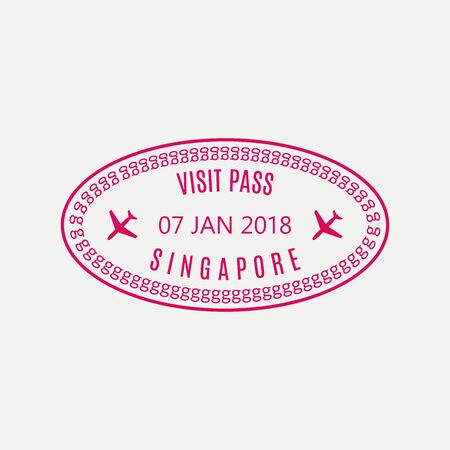 Singapore passport stamp. Airport visa stamp or immigration sign. Custom control cachet. Vector illustration.のイラスト素材