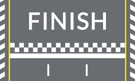 Finish line on the rally track for the racing cars. Top view. Speedway banner. Empty asphalt road background. Vector illustration.のイラスト素材