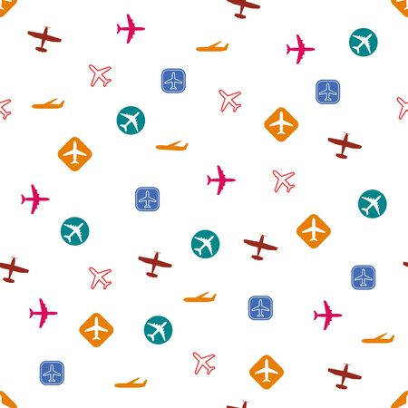 Plane pattern. Seamless airplane background with different types of planes. Vector illustration.のイラスト素材