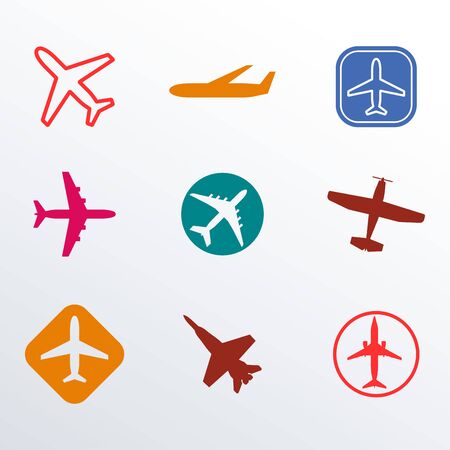 Plane icon set. Airplane silhouettes isolated on white background. Vector illustration.のイラスト素材