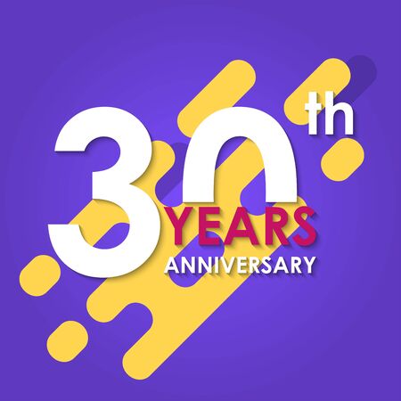 30 years anniversary isolated on abstract background. 30th anniversary banner. Birthday, celebration, party, invitation card design element. Vector illustration.のイラスト素材