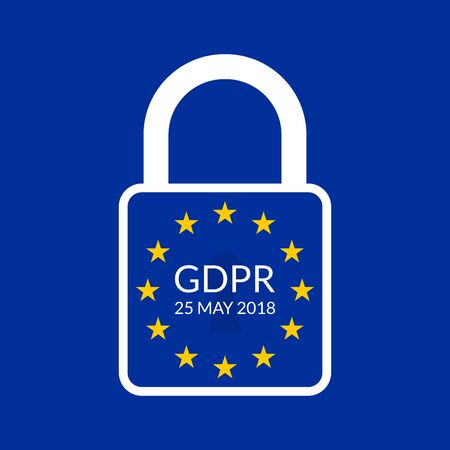 GDPR banner. General Data Protection Regulation symbol with EU flag and padlock. Vector illustration.のイラスト素材