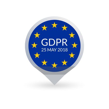 GDPR marker. General Data Protection Regulation map pointer with EU flag. Vector illustration.のイラスト素材