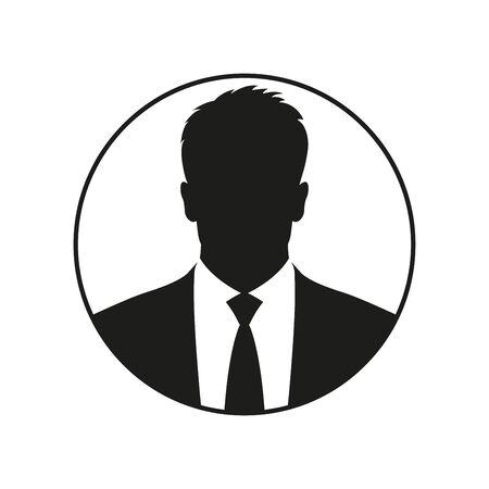 Business man icon. Male face silhouette with office suit and tie. User avatar profile. Vector illustration.のイラスト素材