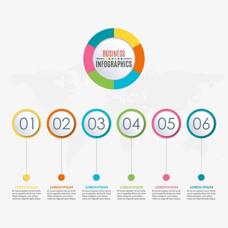 6 steps infographic design. Template for diagram, graph and chart. Timeline design with 6 levels, options, circles. Business presentation concept. Vector illustration.のイラスト素材