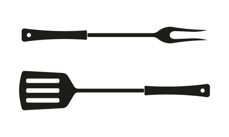Spatula and fork icon. BBQ and grill tools. Barbecue utensil. Vector illustration.のイラスト素材