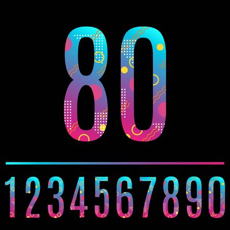 Modern abstract number. Colorful number 80 with geometric texture. Anniversary, birthday, greeting card, poster and banner design element. Vector illustration.のイラスト素材