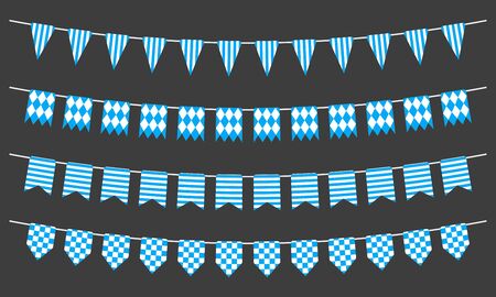 Bunting and garland set. Blue festive flags. Decoration elements for celebrate, party or festival design. Vector illustration. のイラスト素材