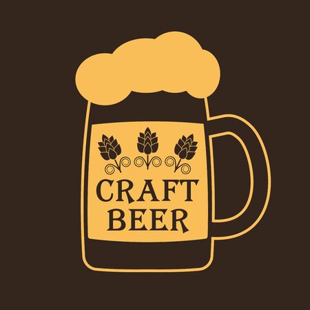 Craft Beer mug icon or logo. Glass of beer with foam. Vector illustration.のイラスト素材