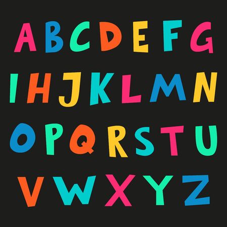 Cartoon alphabet. Hand drawn font. ABC letters for kids or child design. Vector illustration.のイラスト素材