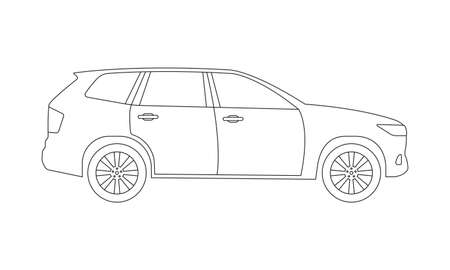 SUV car outline icon. Side view. Crossover utility vehicle silhouette. Vector illustration.のイラスト素材