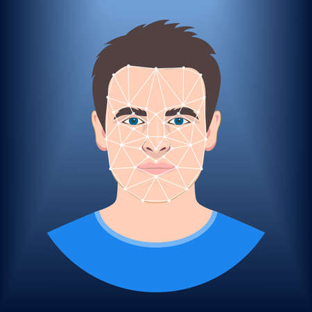 Face ID icon. Facial recognition technology. Biometric verification. Male avatar. Young man face. Vector illustration.のイラスト素材