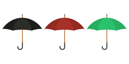 Umbrellas set. Black, red and green umbrellas. Rain protection Vector illustration.のイラスト素材