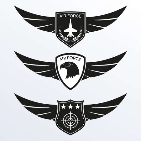 Air Force  with shield and wings. Military badges. Army patches. Vector illustration.のイラスト素材