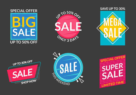 Sale label set. Discount badges or stickers. Price off banner collection. Special offer and...