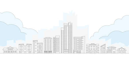 City Skyline. Outline Cityscape. Urban Landscape with Buildings and Houses. Thin line City Background. Vector illustration.のイラスト素材