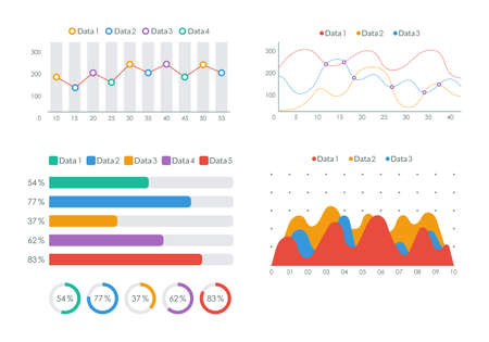 Graph and Chart templates. Financial line graphic, histogram and diagram set. Business infographic design. Vector illustration.のイラスト素材