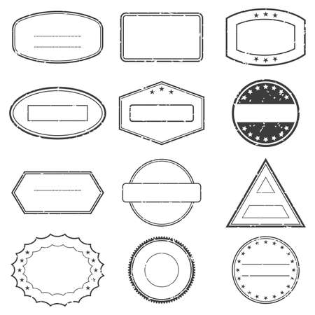 Empty stamp frames set with grunge texture. Stamps or seals without text. Vector illustration.のイラスト素材