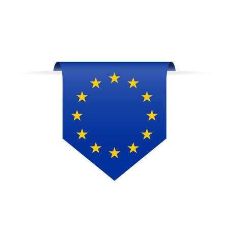 EU flag ribbon or pennant. Hanging European Union flag. Vector illustration.のイラスト素材