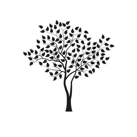 Tree with foliage. Black silhouette. Landscape design, nature, forest of garden symbol. Vector illustration.のイラスト素材
