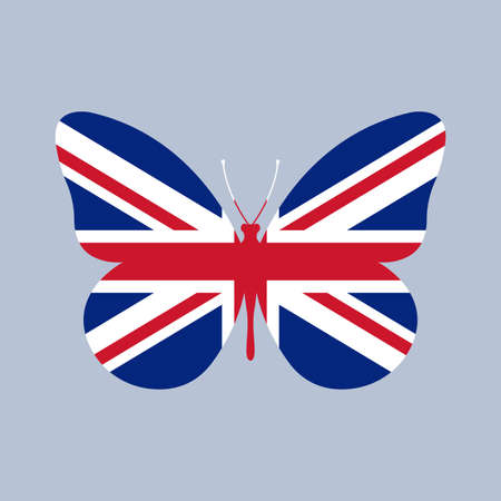 UK flag in the shape of a Butterfly. British Union Jack icon. England and Great Britain national symbol. Vector illustration.のイラスト素材