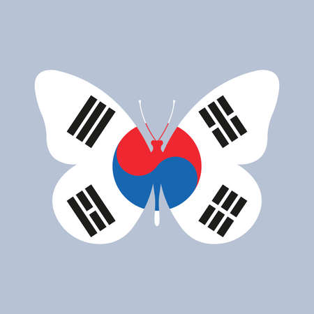 South Korea flag icon in the shape of a Butterfly. Korean Republic national symbol. Vector illustration.のイラスト素材