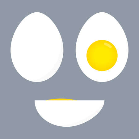 Egg icon set. Whole and half boiled eggs with yolk. Vector illustration.のイラスト素材