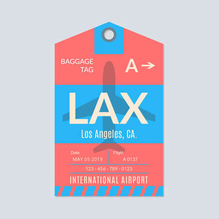 Los Angeles luggage tag. Airport baggage ticket. Travel label. Vector illustration.のイラスト素材