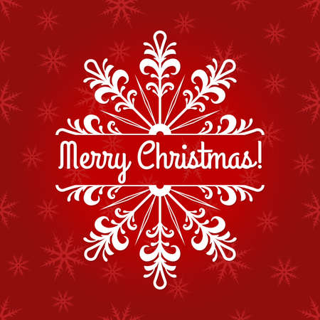 Merry Christmas banner. Xmas text isolated on the red background with snowflakes. Winter greeting card template. Vector illustration.のイラスト素材