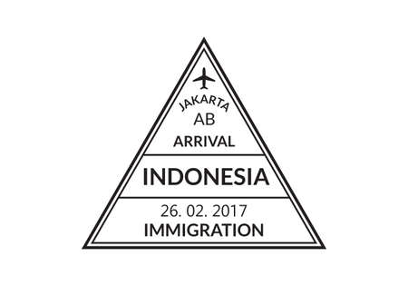 Indonesia passport stamp. Visa stamp for travel. Jakarta international airport grunge sign. Immigration, arrival and departure symbol. Vector illustration.のイラスト素材
